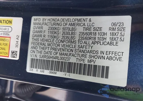 2024 Honda Cr-V Hybrid Sport z USA, uszkodzony, nr VIN 5J6RS6H54RL000237